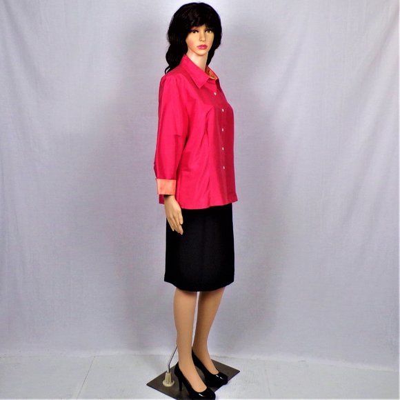 SILK! ISABELA D. size 14 orange long-sleeve shirt/blouse 100% silk DC only - Picture 3 of 14